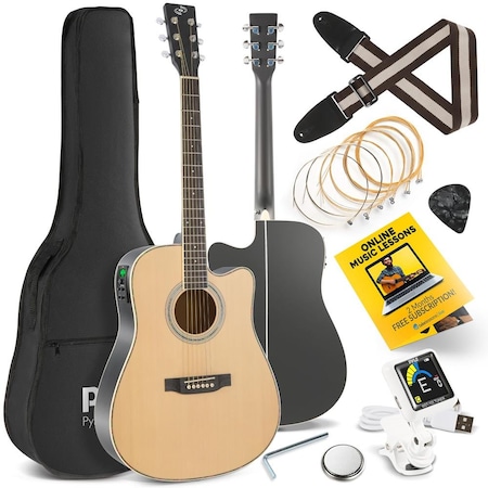 Pyle 41 in 6-String Electric Acoustic Guitar - Guitar with Digital Tuner & Accessory Kit Nature color PEAG99